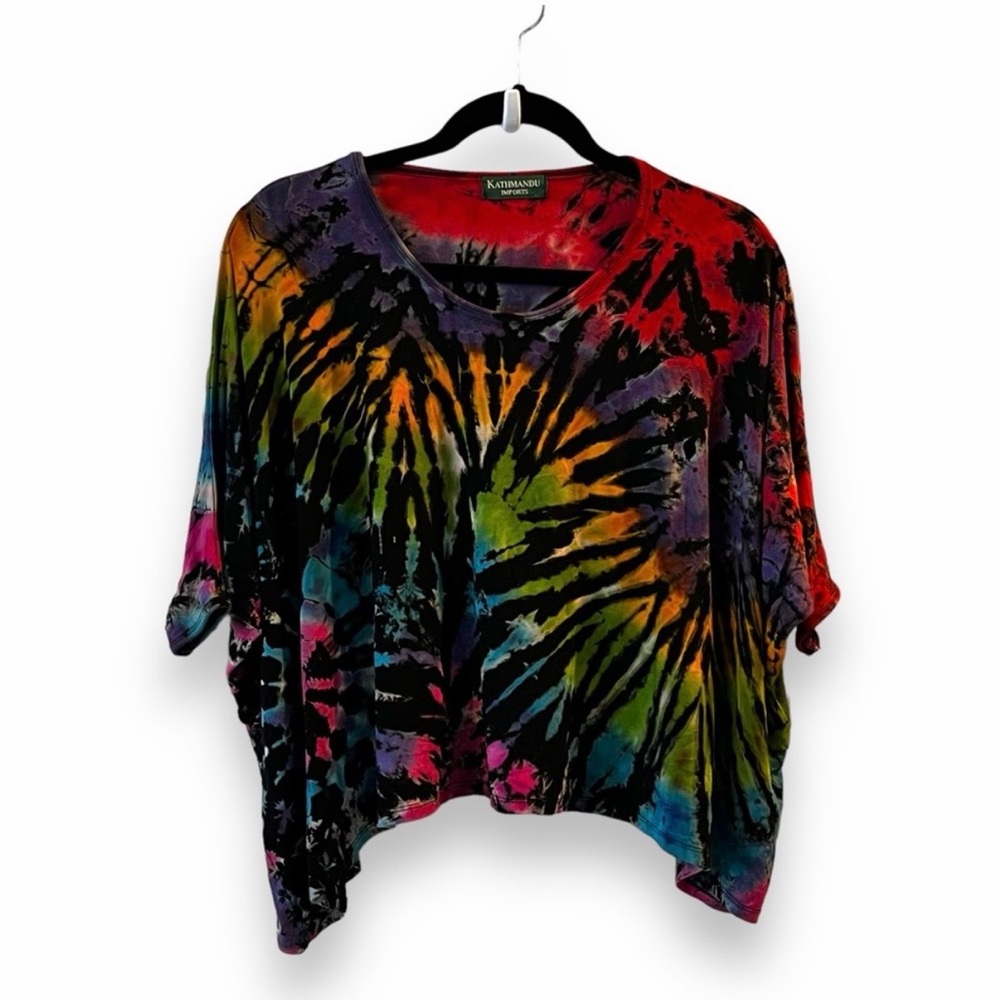 Kathmandu Imports Dark Tie Dye Knit Top Cropped Boho Grunge  Medium